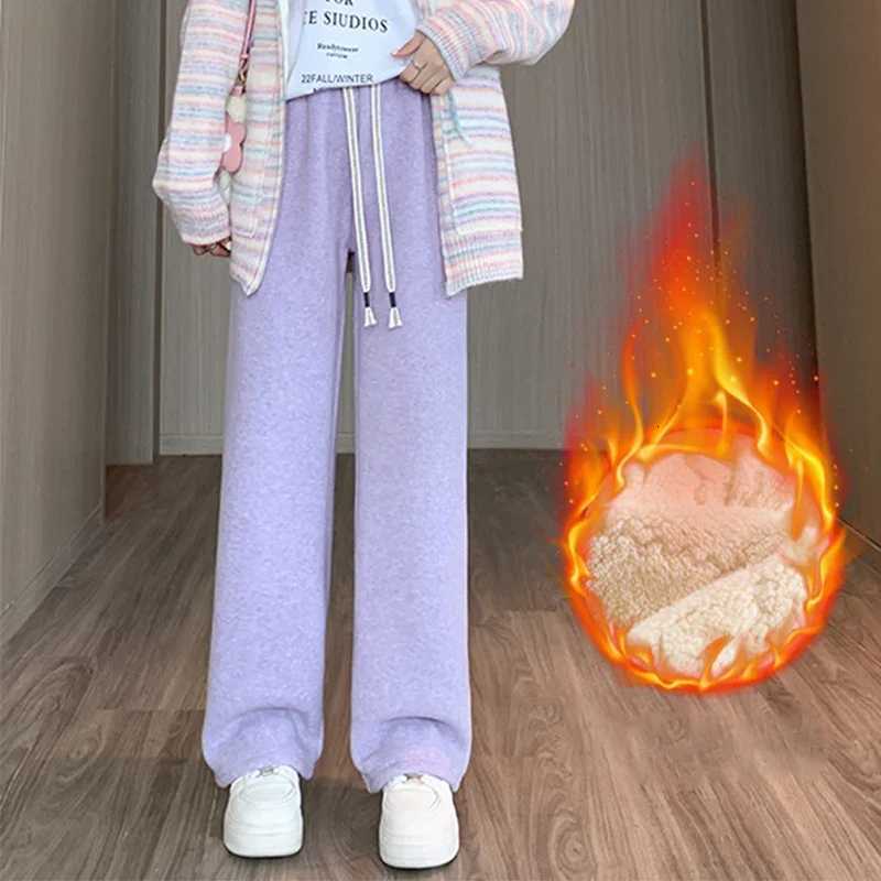 Thicken Warm Faux Lamb Wool Pants Women Winter Casual Loose Wide Leg Cotton Pants Woman Lace Up High Waist Fleece Trousers MujerT251025