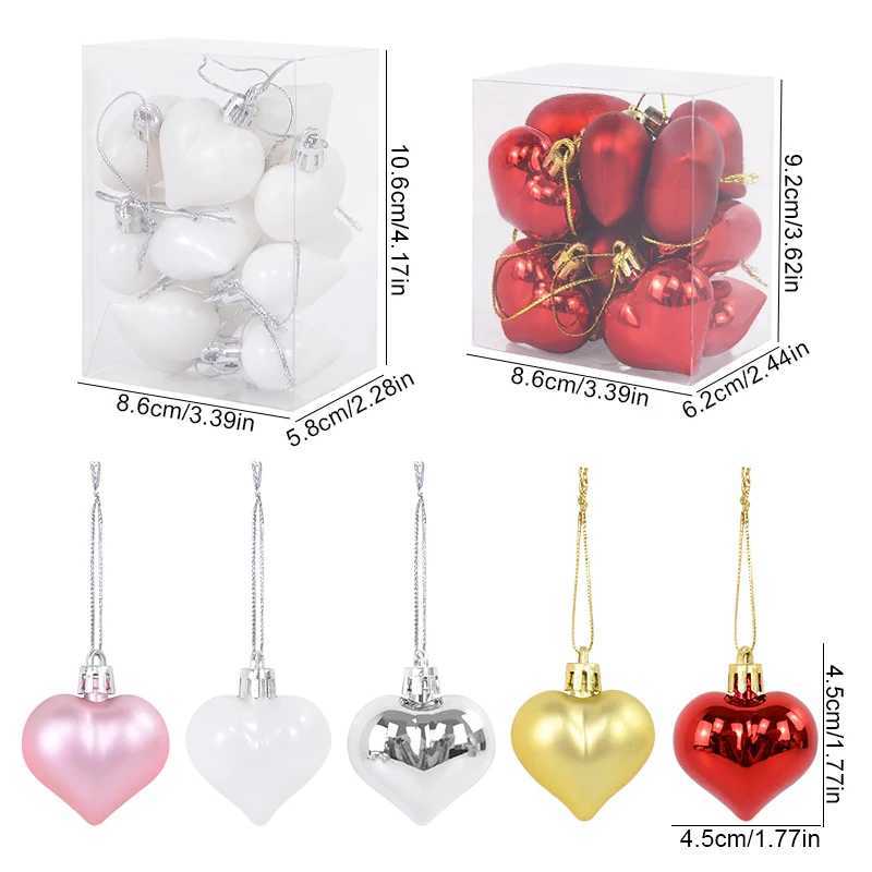 12Pcs Christmas Pendant Star Heart Shape Hanging Ornaments Xmas Tree Ball Decor Christmas Party Decoration Navidad New Year 2025 C251024