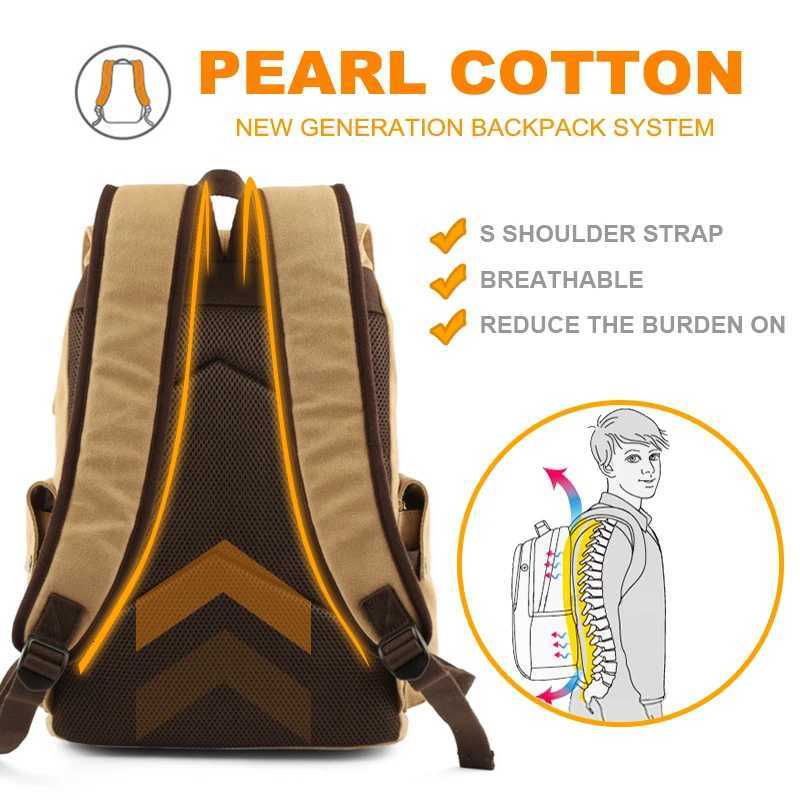 TANGHAO Canvas Backpack Unisex Vintage Casual Rucksack 17inch Laptop Backpack W USB Charging Port Schoolbag Student Mochia W251025