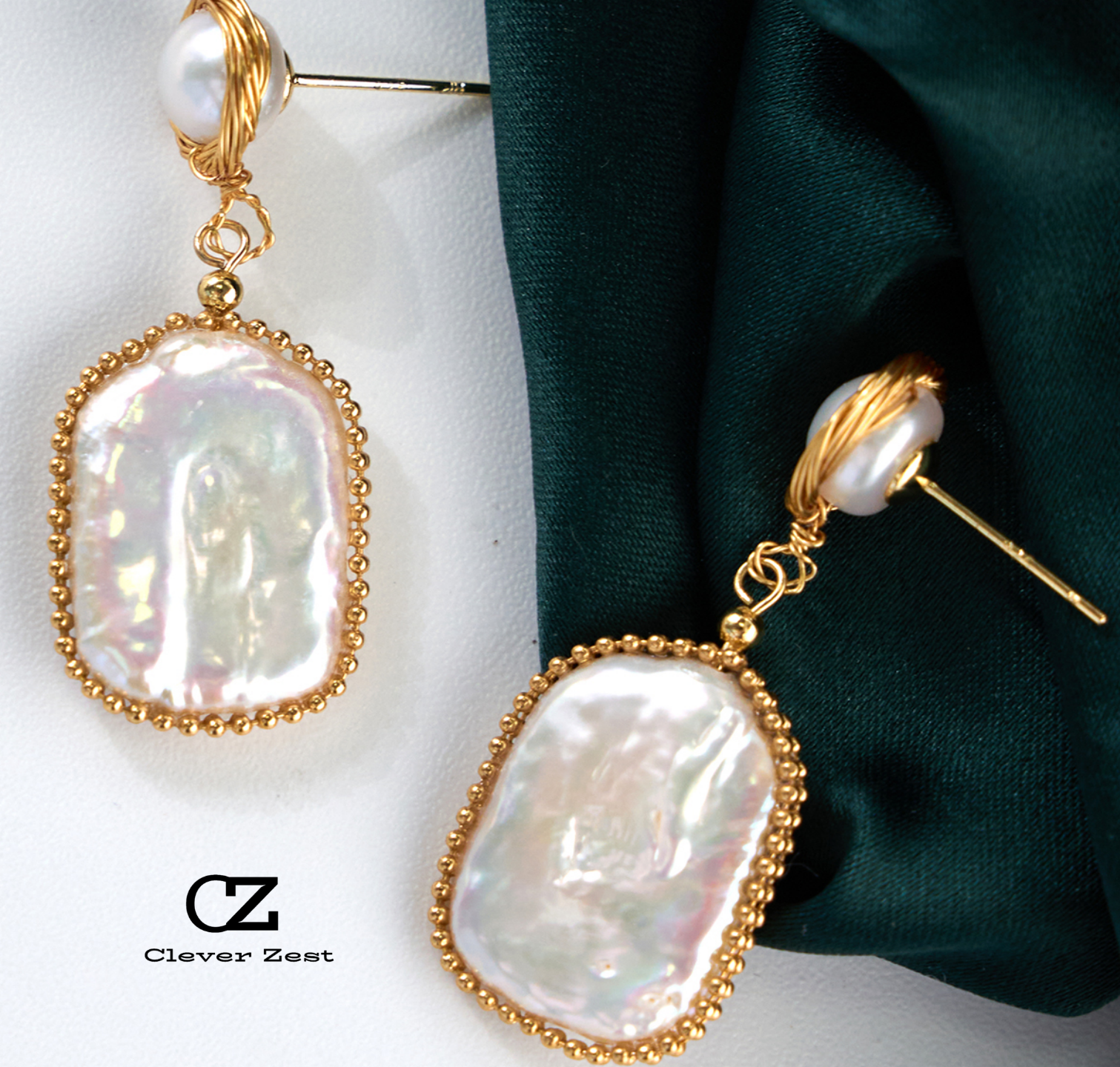 Natural White Square Baroque Wrapped Earrings 14K Gold-Filled Fashionable Versatile Trend Anniversary Gift Best Friend Gift