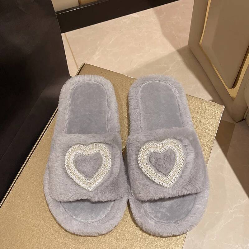 New Fashionable Hot Dia Pearl Love Hair Cotton Slippers for Autumn and Winter Home slipper ddmythur