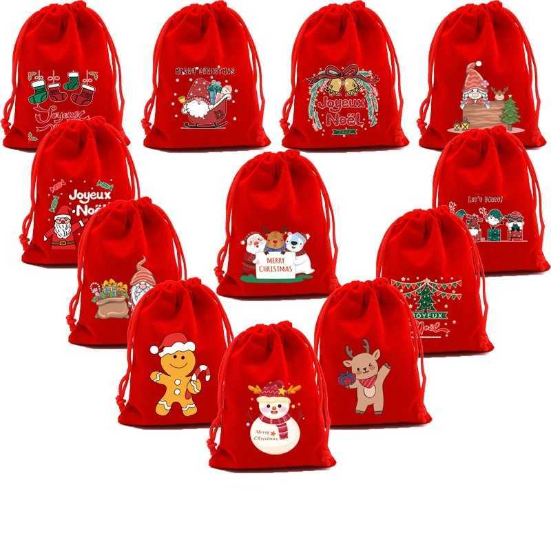 20pcs Xmas Velvet Bags Small Candy Gift Bag Drawstring Pouch Christmas Party Favor Boutique Jewelry Packaging Bags 2024 New Year C251024