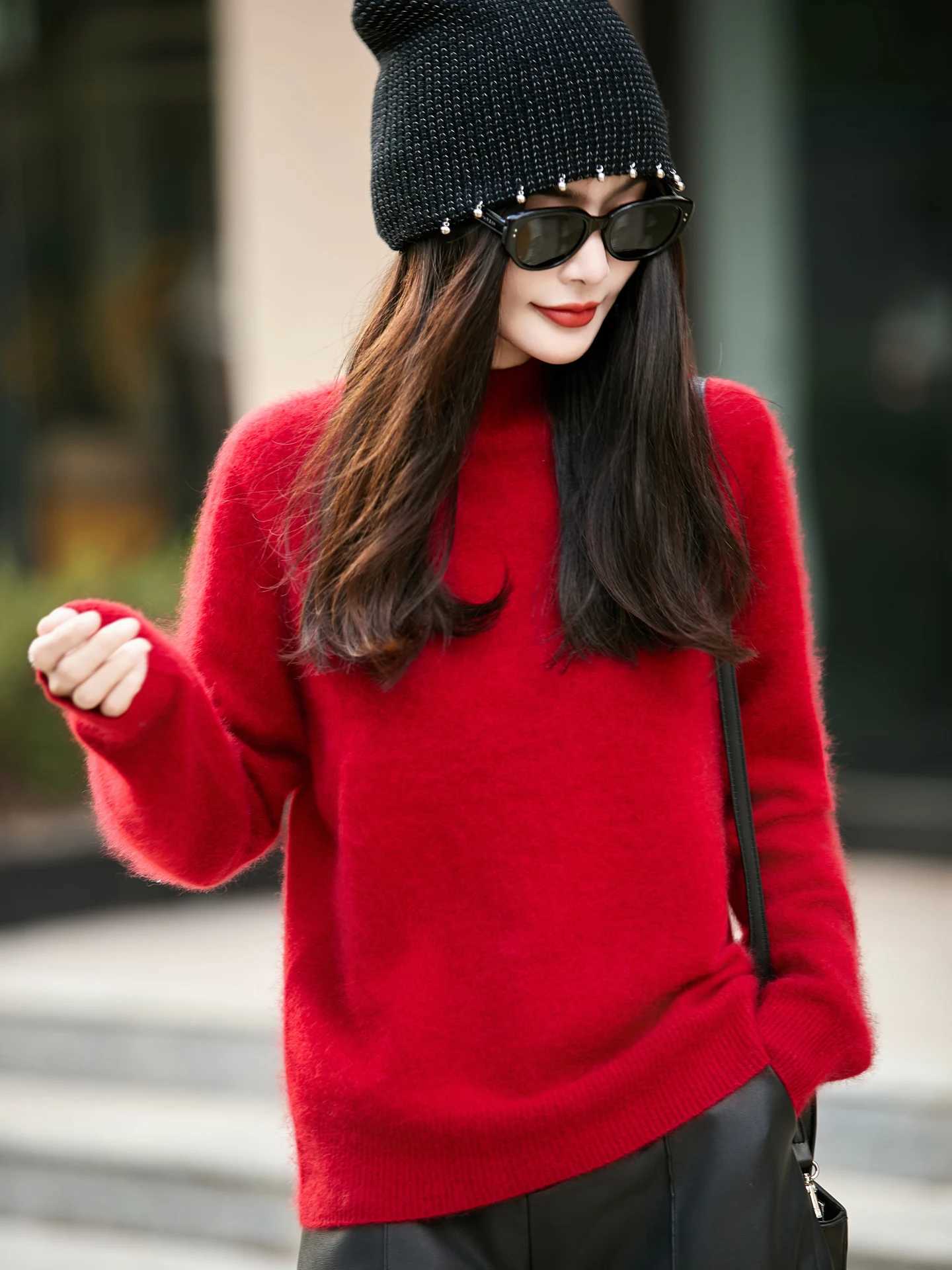 Mock Neck Pullover Sweater 100 Merino Wool Knitwear Casual Loose Womens Autumn Winter Soft Clothing Tops Upgrade TechnologyT251025