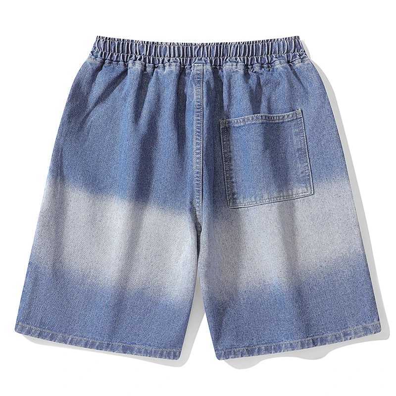 2025 Gradient Washed Short jeans new mens denim shorts straight leg casual cool thin knee length blue fashion brand daily shortXJ251025