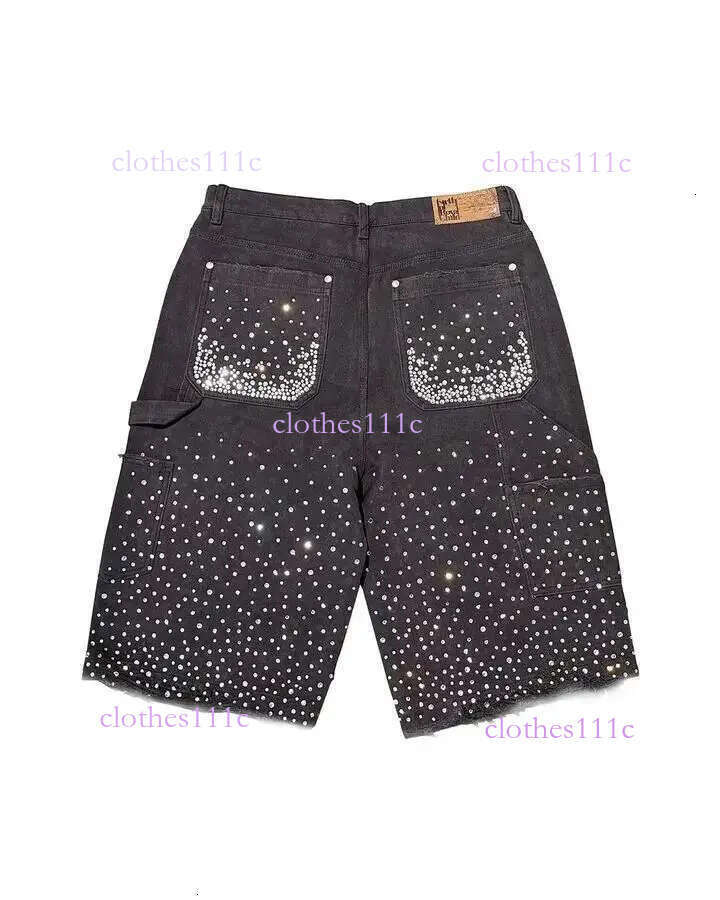 Streetwear Couple Vintage Rhie Sequined Y2k Cowboy Hip Hop Loose Sport Denim Casual Shorts