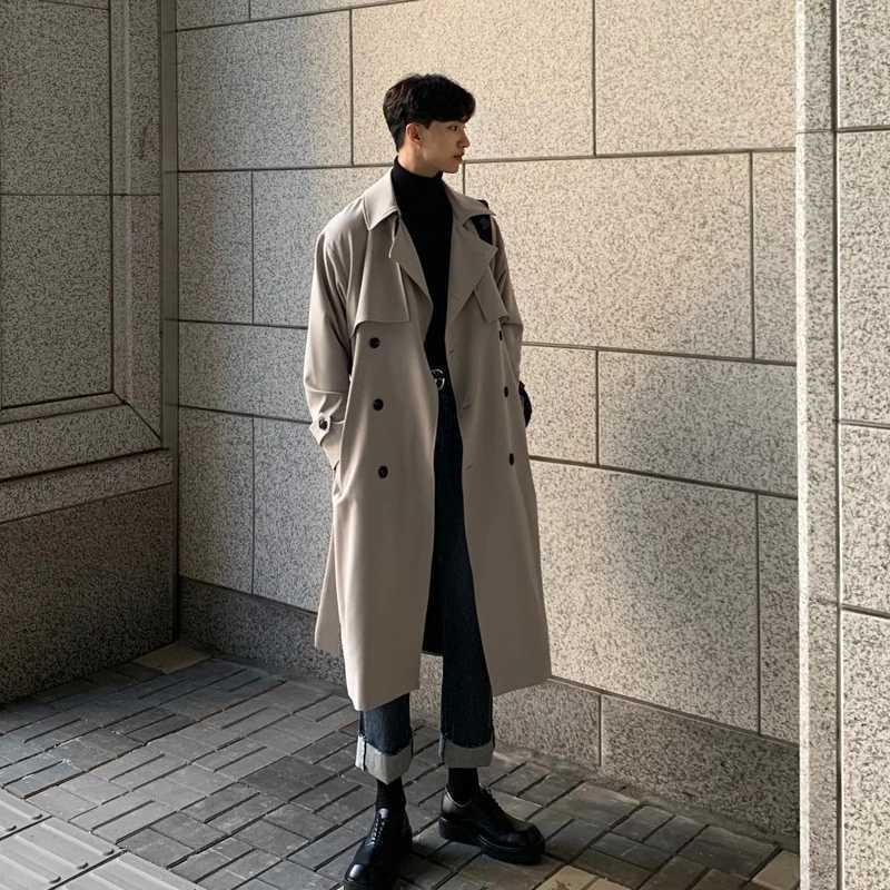 Trench coat Brand New Spring Trench Korean Mens Fashion Overcoat Male Long Windbreaker Streetwear Men Coat Outer Wear ClothingT251025
