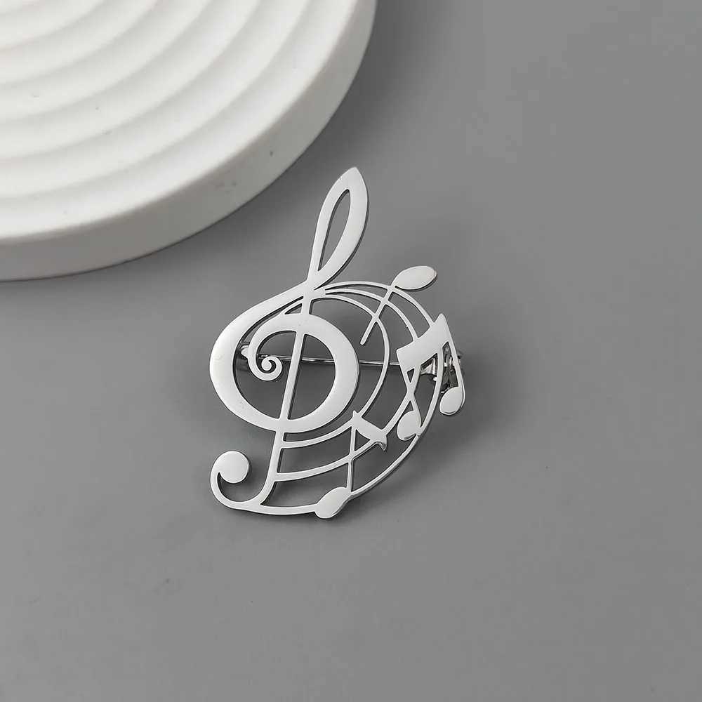 Fashion punk style hollow music symbol stainless steel goldplated 18K brooch black suit accessories wedding matching set J251115