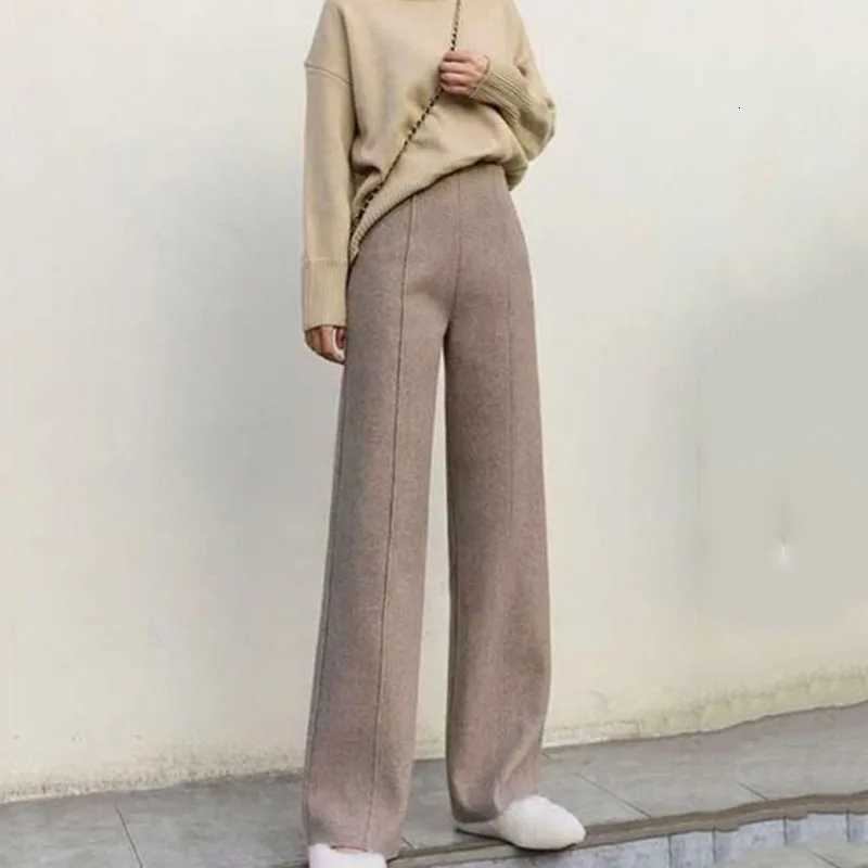 Xpqbb Womens High Waist Wool Blend Pants Fall Winter Loose Warm Straight Trousers for Women Elegant Thick Woolen Wide Leg PantsT251025