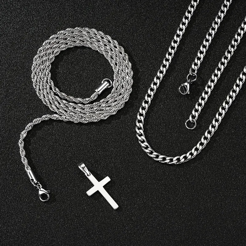 RAPRGOLD 925 Sterling Silver Cross Pendant Necklace for Men and Women Doublelayered Cuban Rope Chain Fine Jewelry Gifts collares 251013