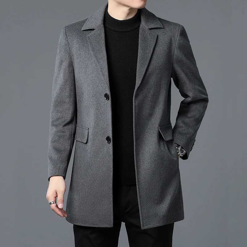 Winter Men Wool Essential Coat Black Gray Thick Thermal Overcoat With Detchable Down Puff Vest Attire Gentlemen Warm Soft OutfitT251025