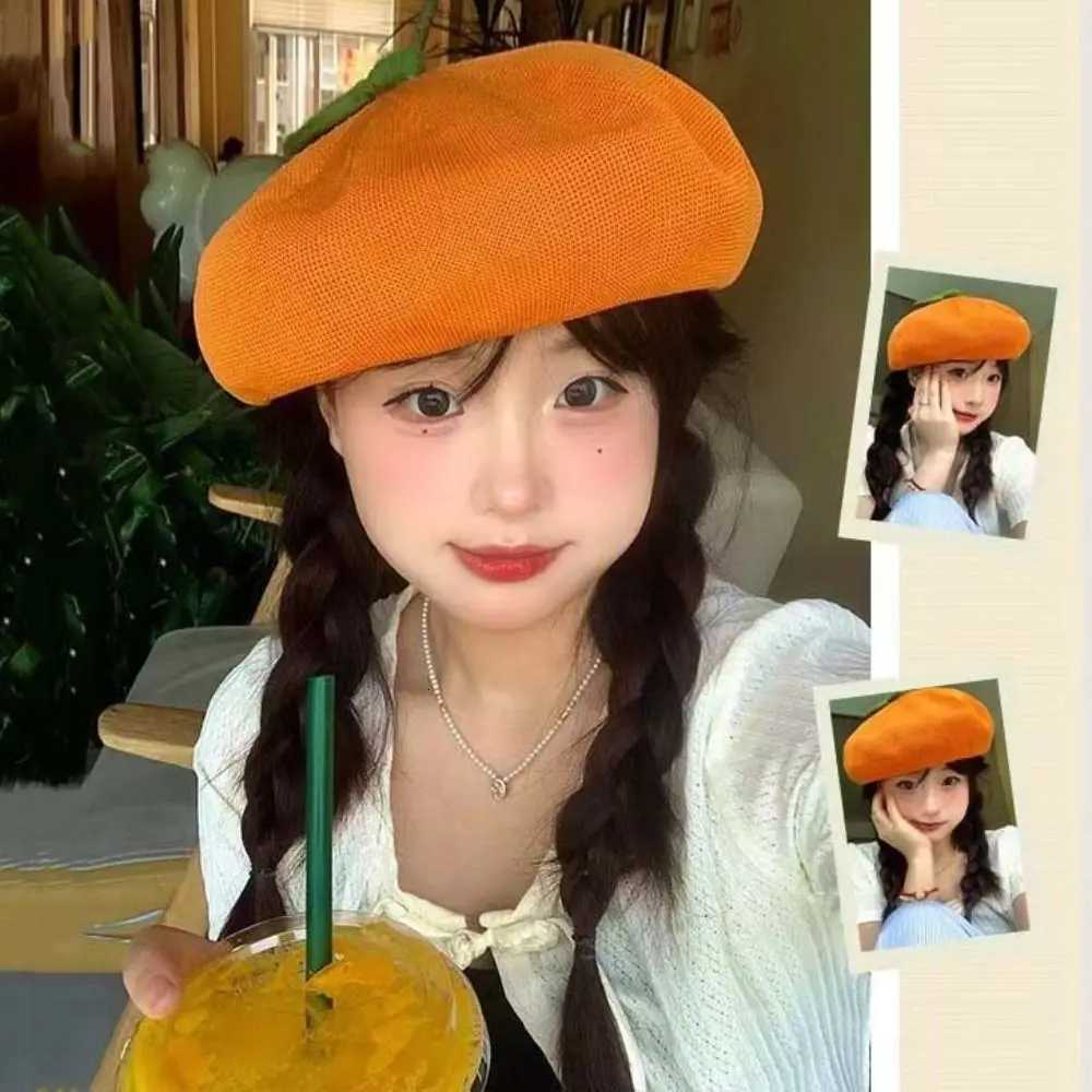 Fashion Peach Girl Painter Hat Breathable Orange Beret Fruit Cs Fresh Cute Casual Beanie Beret C Wen Girls Y251025