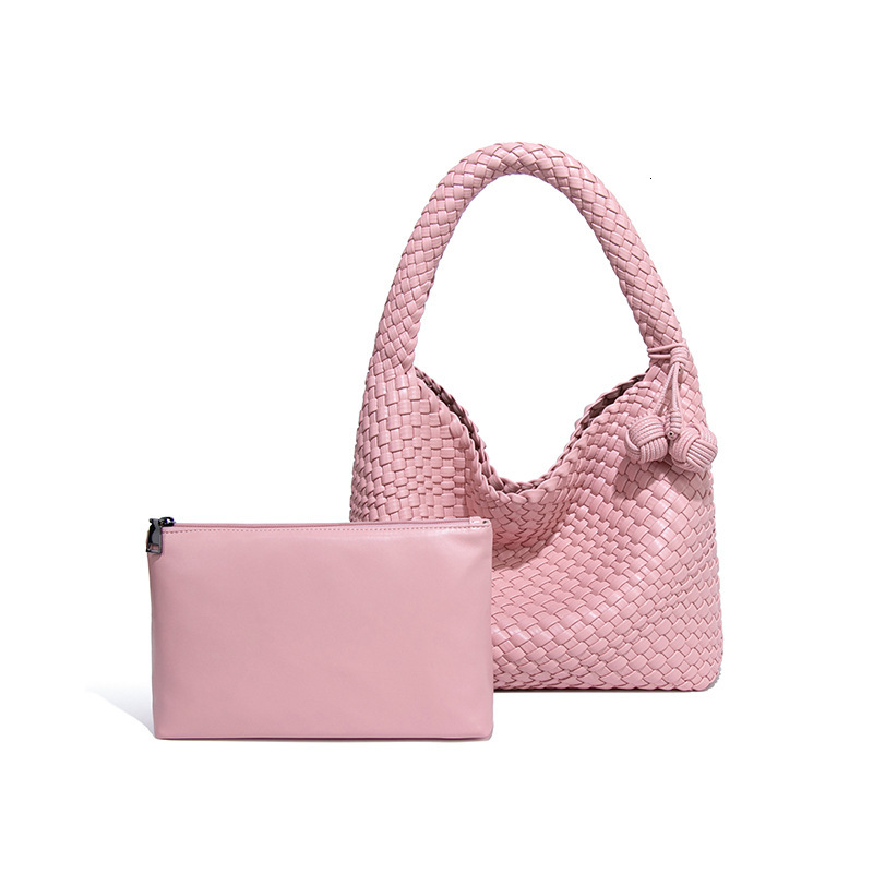 Live Trend Champagne Gold Woven Large Capacity Shoulder Tote High-end Handbag Underarm Bucket Bag
