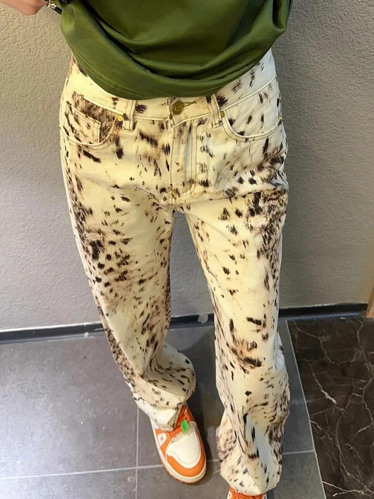 Baggy Wide Leg Jeans Women High Waisted Retro Leopard Print Straight Jeans High Street Streetwear Y2k Vintage Denim Trousers 251023