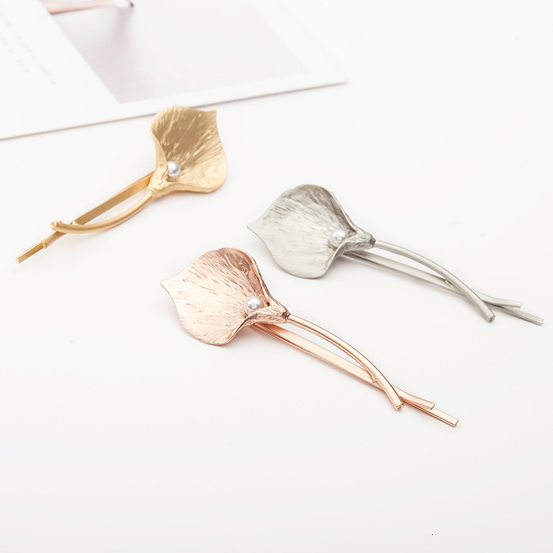 Korean Fashion Accessories Simple Lady Metal Flower Bangs Calla Lily Pearl Hair Clip