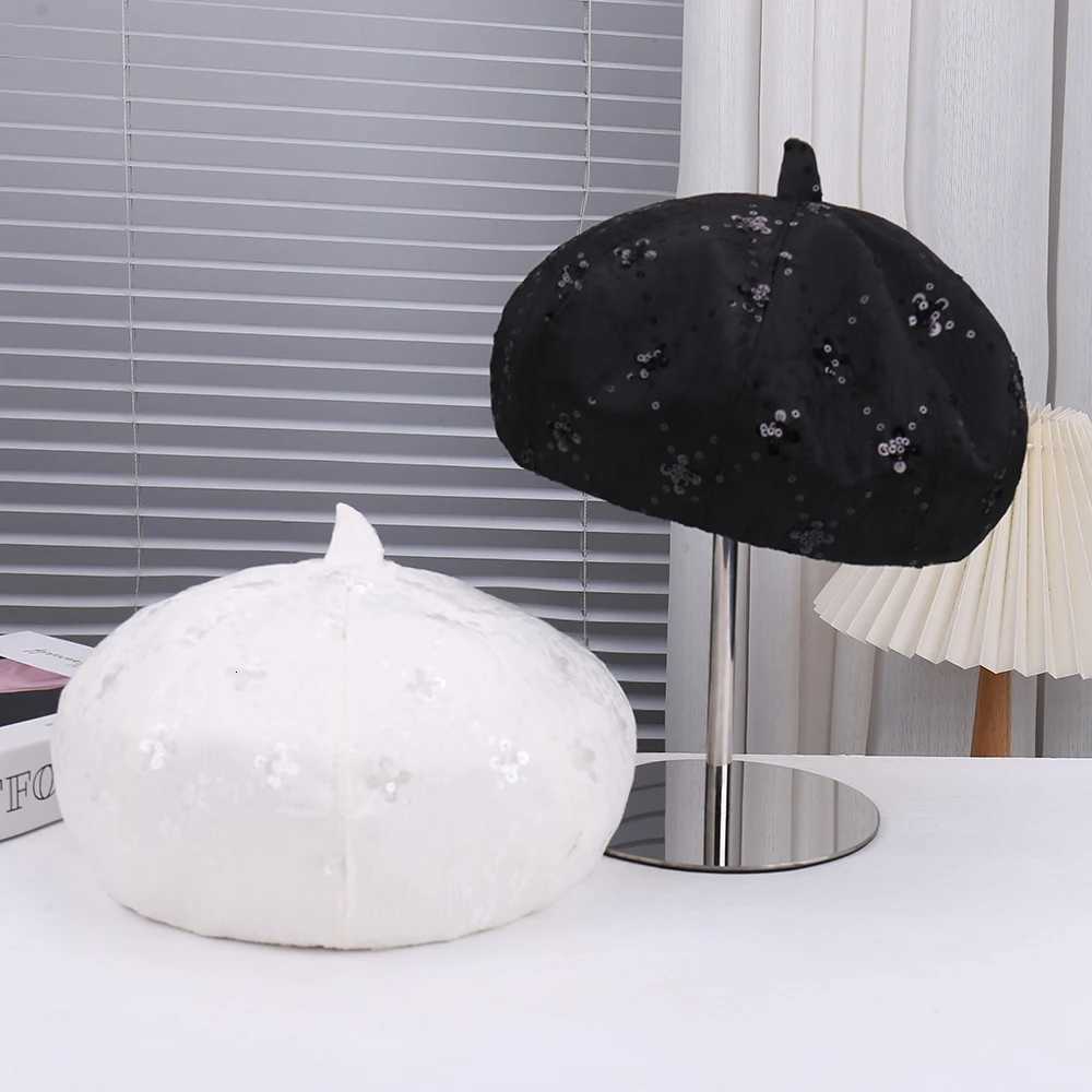 Elegant Simple Solid Color Beret Hat Breathable Cfortable Shiny Lace Outdoor Street Style Fashionable Accory Y251025