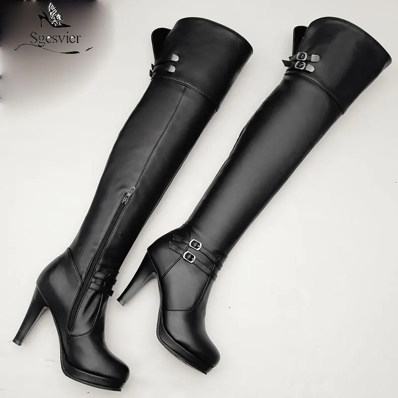 Sgesvier Black High Heels Over The Knee Boots Women Platform Thigh High Boots Autumn Winter Long Boots Shoes Sexy White 251023