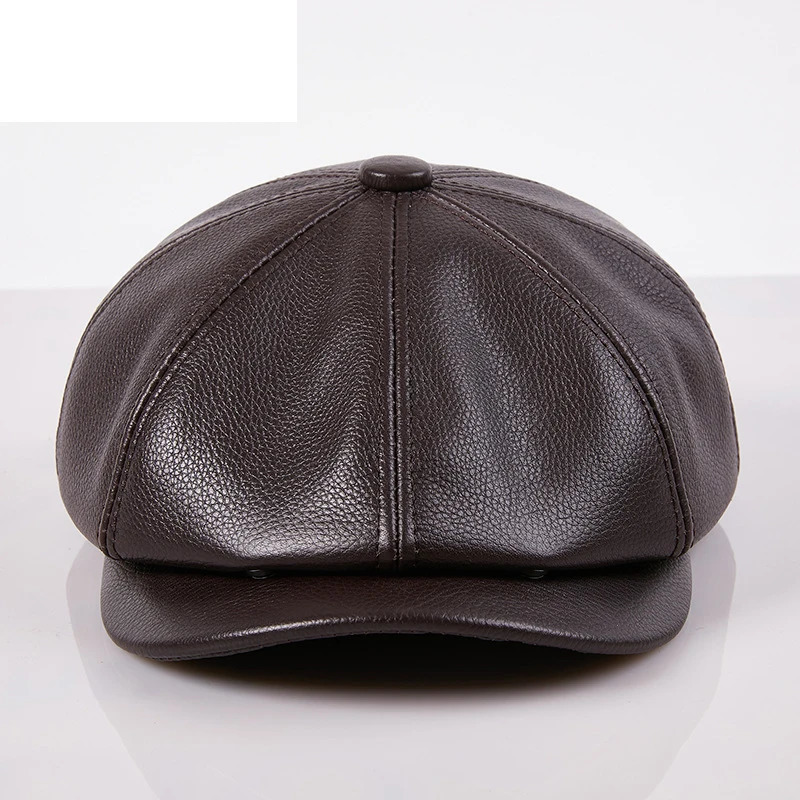Genuine Leather Beret Hat Unisex 8Panel sboy Cap for Men Women Vintage Soft Peaked Baker Boy Hat 251023