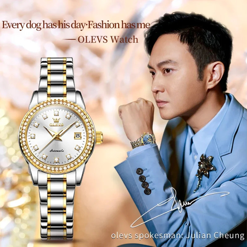 Olevs 7003 mechanical fashion watch stainless steel watchband rounddial wristwatch calendar luminous woman Watch Automatic 251021