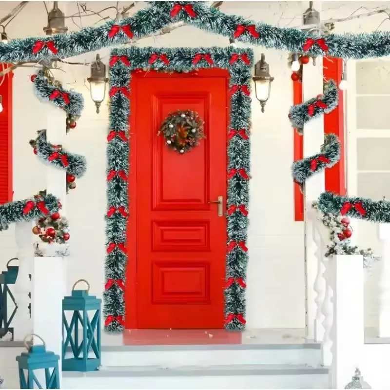 10M Christmas Tinsel Ribbons with Bow Green Cane Ribbon Garland Xmas Tree Hanging Pendent DIY Wreath Ornaments Party Home Decor C251024