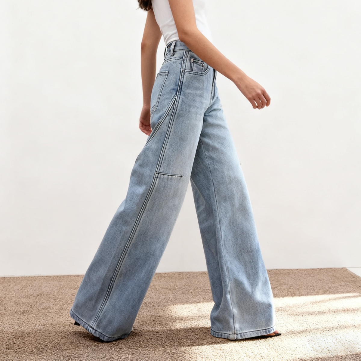 Women's Fleece-Lined Wide-Leg Jeans - Casual Loose Fit, Warm Comfortable, Trendy Denim Pants for Autumn & Winter Daily Wear 18513 Z260313