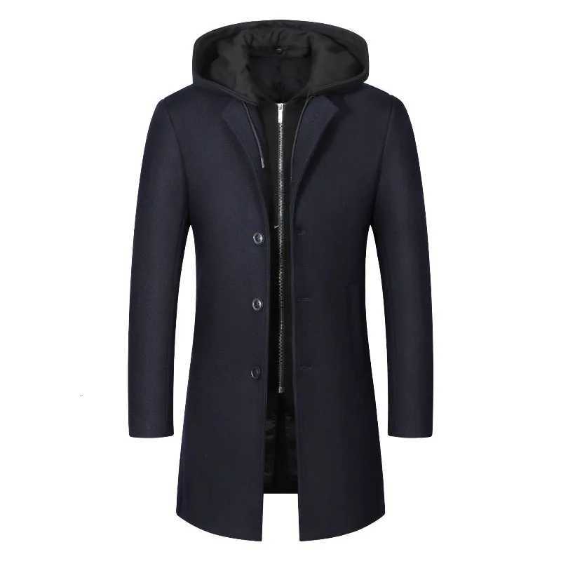 New Fashion Men Hooded Casual Woolen Blends Cashmere Long Trench Coats Male Winter Coats Business Casual Overcoats Size 4XLT251025