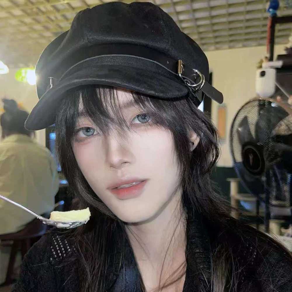 2025 Punk Wen Harajuku Gothic Lolita Beret Hat C Y2K Girls Bow Punk Lace Handmake Decorative Sun Hats with Cross Pendant Y251025