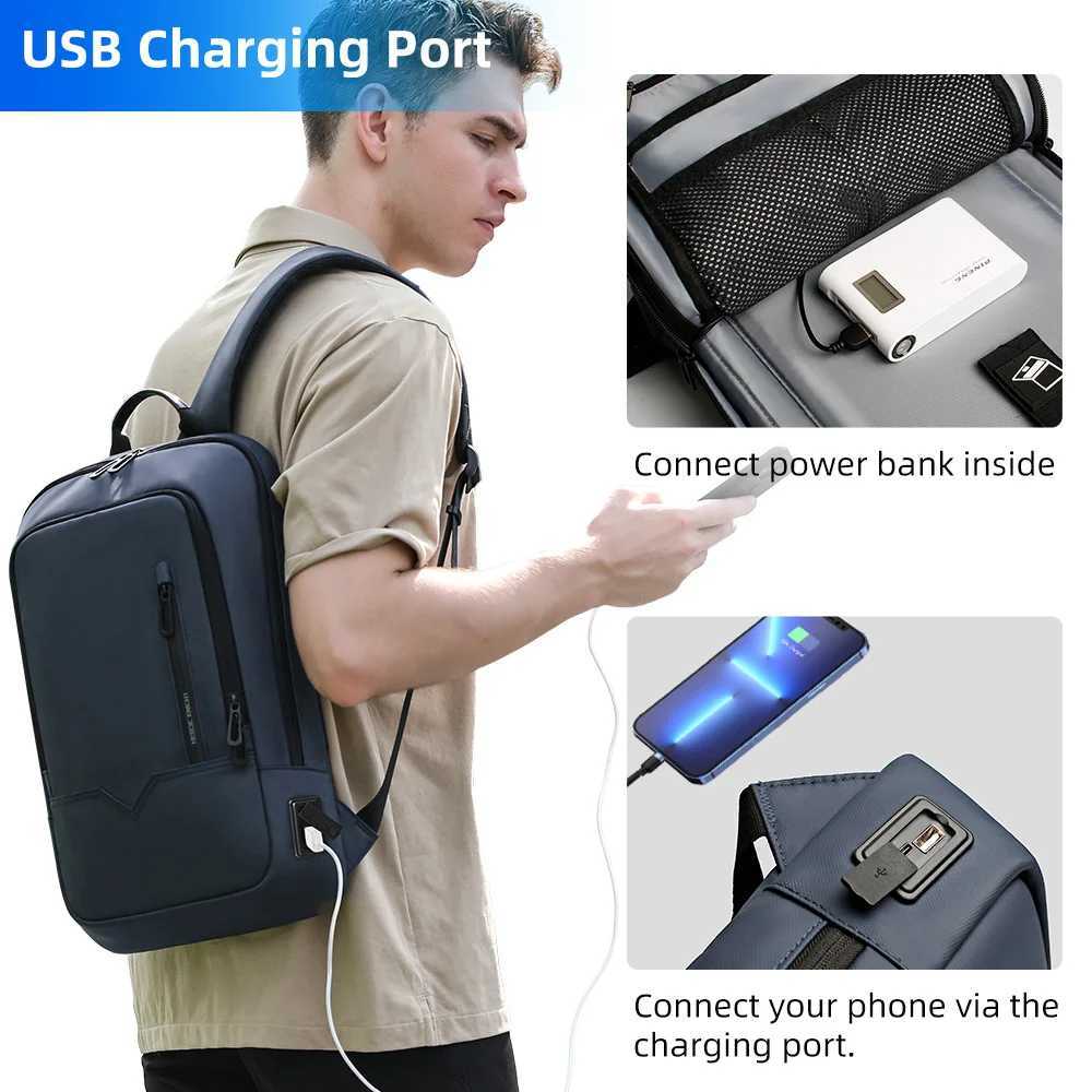 HK Slim Backpack For Men 156 Inch Laptop Bags Waterproof Minimalist Business Backpack With USB Charging Casual Travel Work Bag W251025