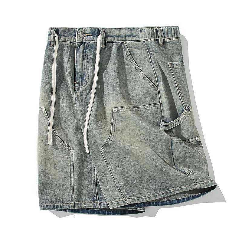 Summer New High Street Cargo Shorts Mens Vintage Jeans Washed Yellow Mud Dyed Casual Loose Straight Wide Denim ShortsXJ251025