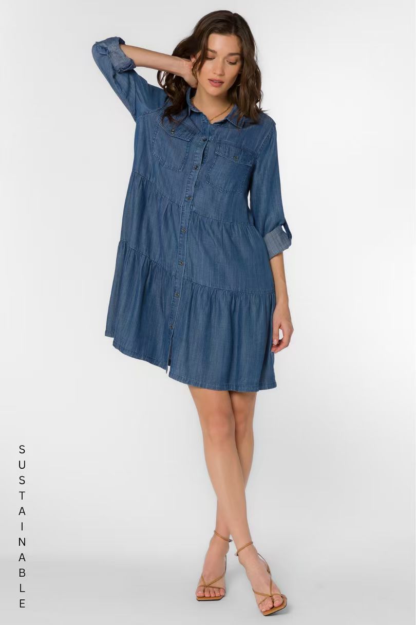 Design a women's sustainable denim shirt dress - Bri blue dress, an ideal choice for casual and daily wear, a must-have for the eco-friendly and 