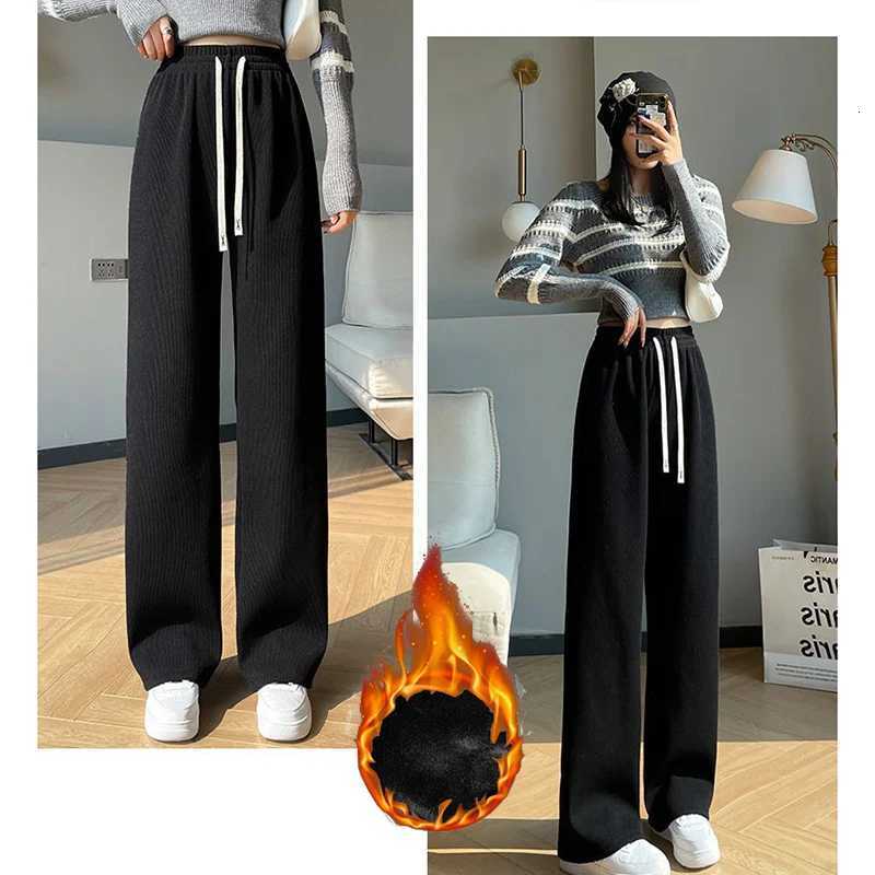 Winter Lady High Waist Fleece Thermal Pants Girls Straight Leg Baggy Fleece Trousers Female Korean Snow Warm Daily PantsT251025
