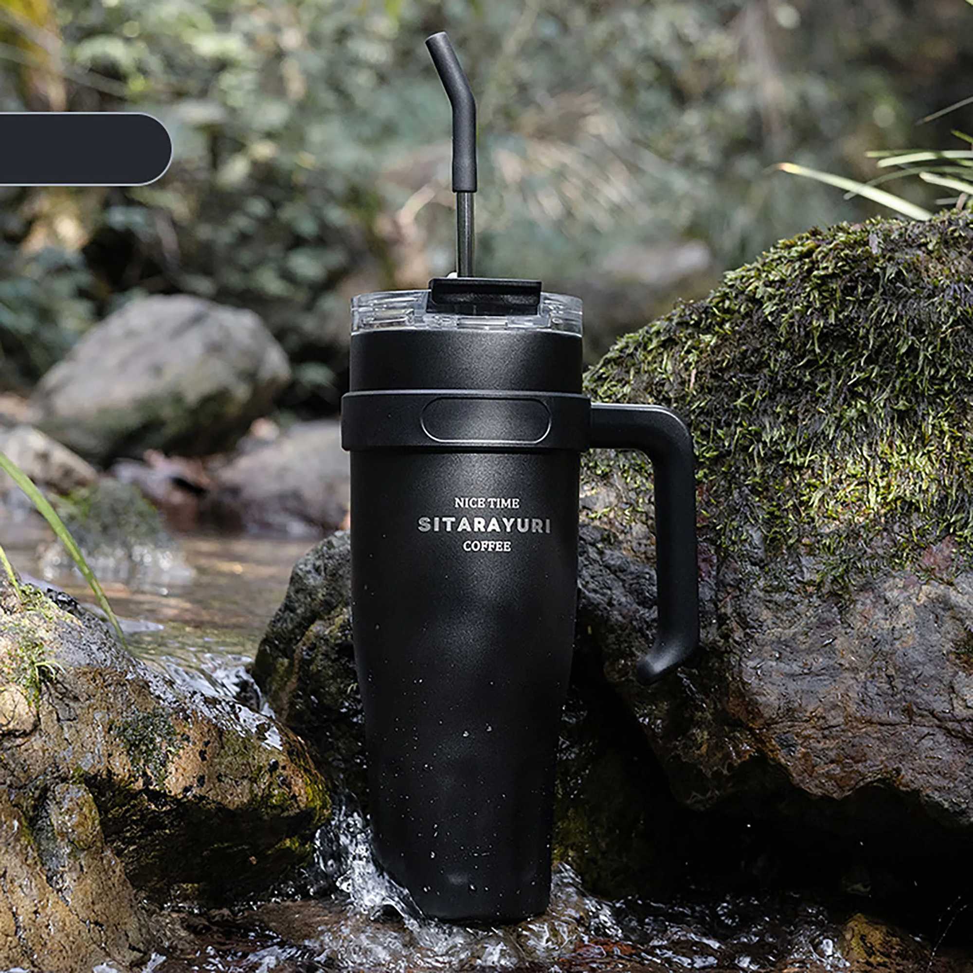 Large capacity light luxury handle cup office light luxury insulation cold insulation straw cup convenient travel car J251025