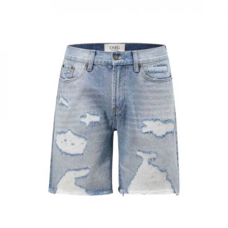 MAQVOB High Quality Luxury Streetwear EU US Size Washed Broken Cat Whisker Distressed Hole Denim ShortsXJ251025