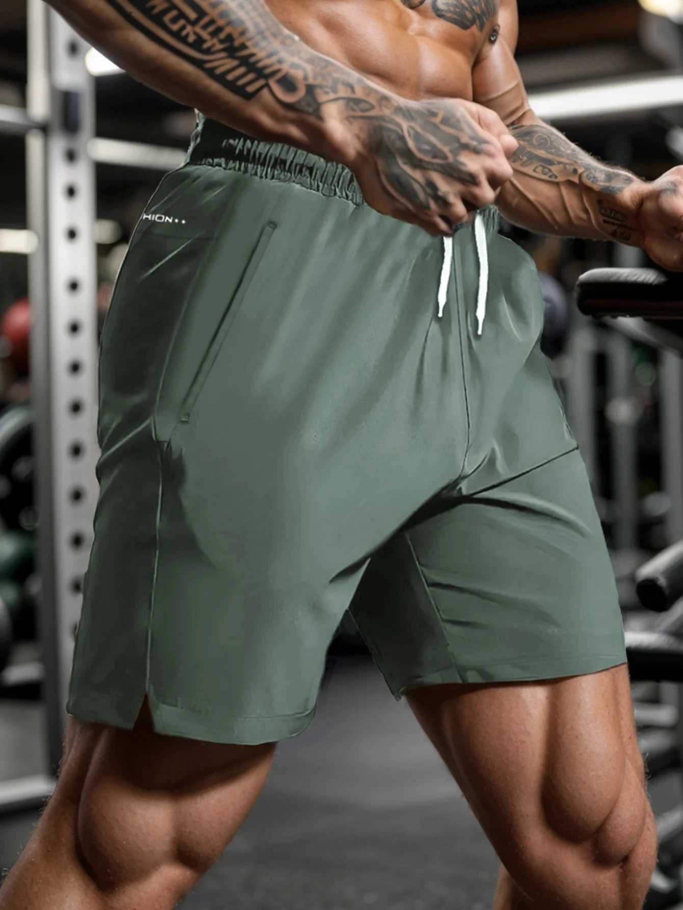 Mens Quick Drying Active Shorts with Zipper Pockets and Drawstring WaistXJ251025