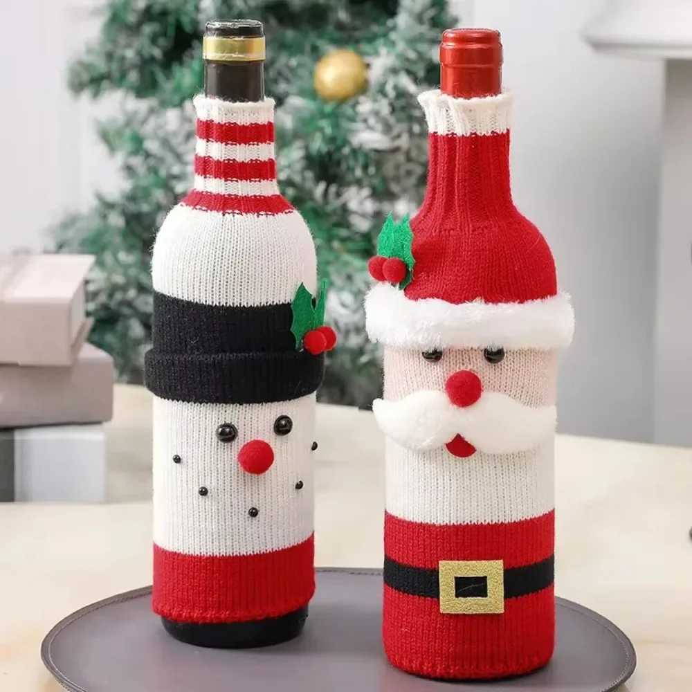Christmas Wine Bottle Cover Set Santa Snowman Woven Wine Bottle Bags for Christmas Party Dinner Table Decorations New Year Gifts C251024