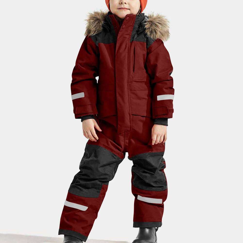 Jumpsuit Winter Color Blocking Fashion New All-Match Outdoor Waterproof And Plush Thick Warm Ski Suit