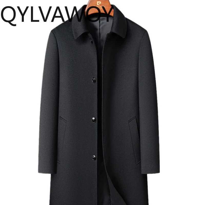 QYLVAWOY Spring Autumn Mens Wool Cashmere Coat MidLong KneeLength Trench MiddleAged Warm Stylish HighEnd Outerwear LJ2752T251025