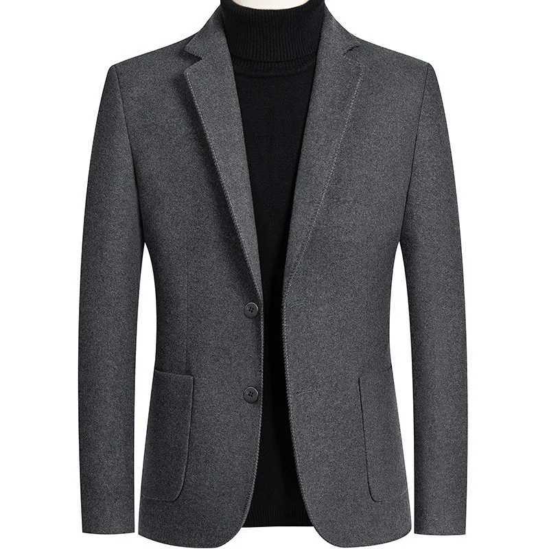 Blends Single Breasted Cardigan Coats Blazers Suits Men Long Sleeve Pockets Loose 2025 High Street Spliced Wool OuterwearT251025