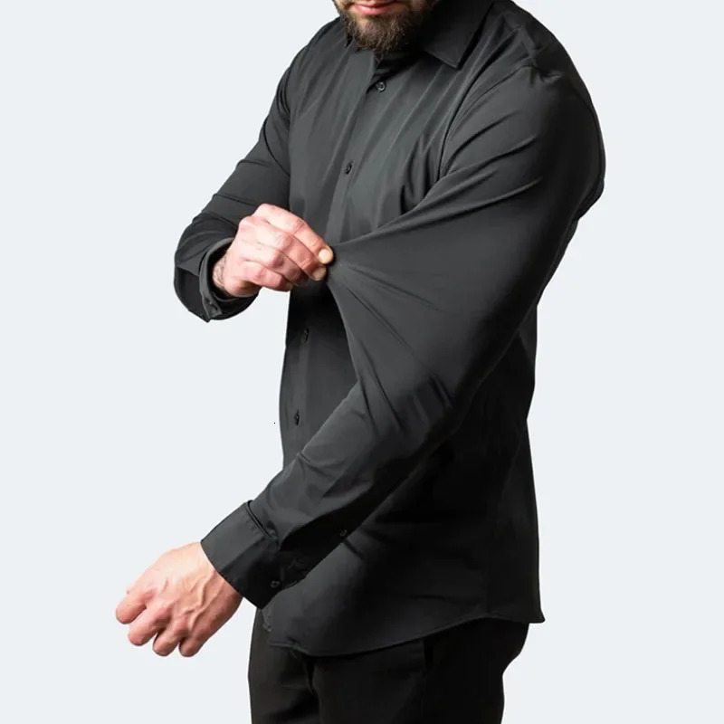 6xl summer black mens shirt elastic force noniron longsleeved business casual shirt solid color mercerized vertical 251023