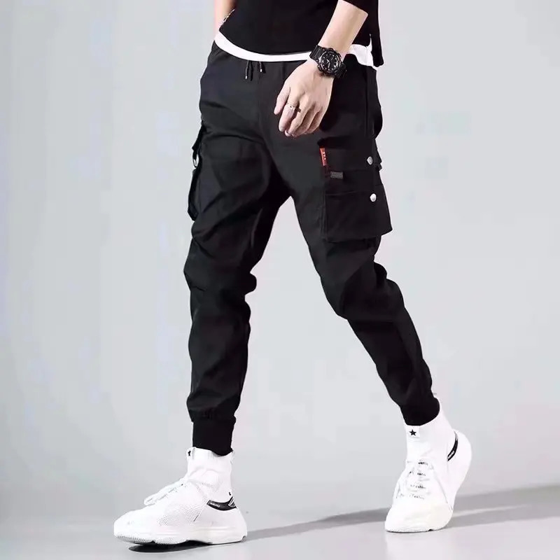 Mens Loose Fit Multi Pocket Joggers for Spring Autumn Men Street Style Waist Drawstring Casual Pants Cargo Pants for Fitness 251024