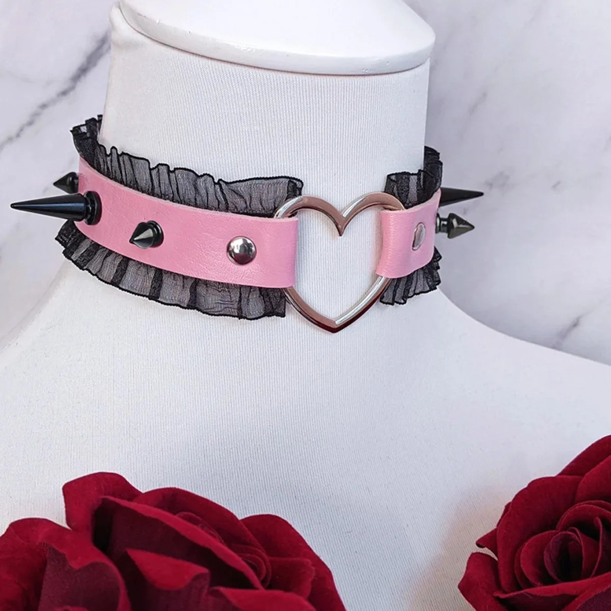 Punk gothic sexy lace spikes pu leather collar fashion necklace Y2K necklace for women daily party wear Halloween gift 251023