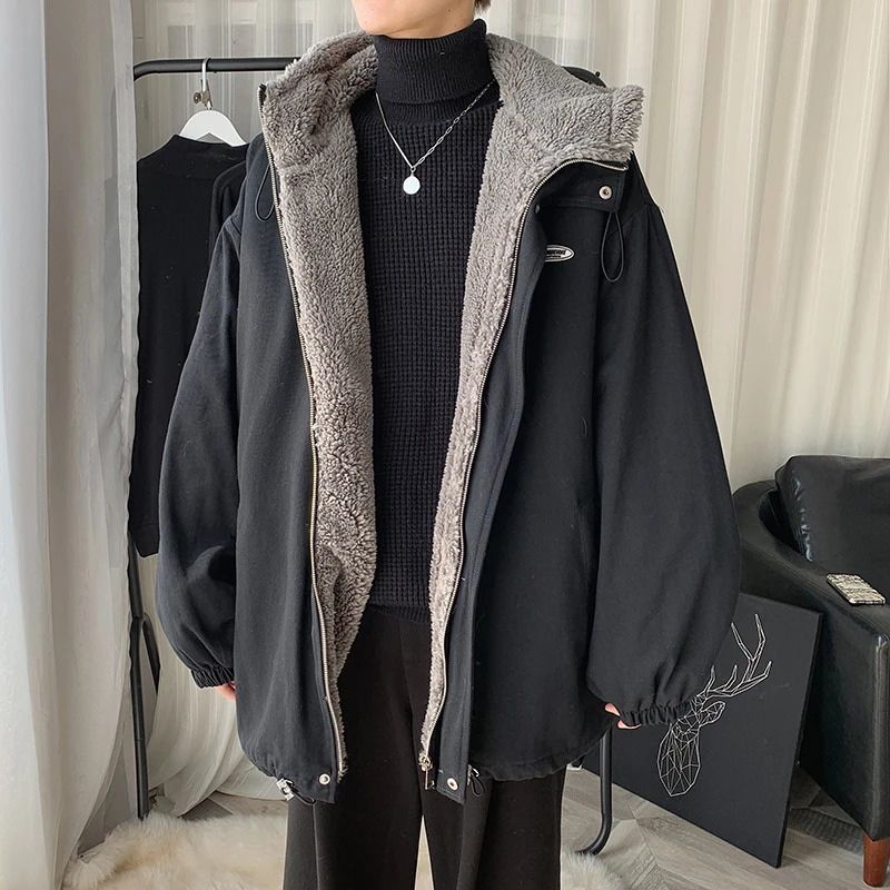 Winter Thick Lamb Fur Jacket Men Warm Fashion Hooded Coat Men Korean Loose Oversized Short Coat Mens Cotton Outwear Jackets 251020