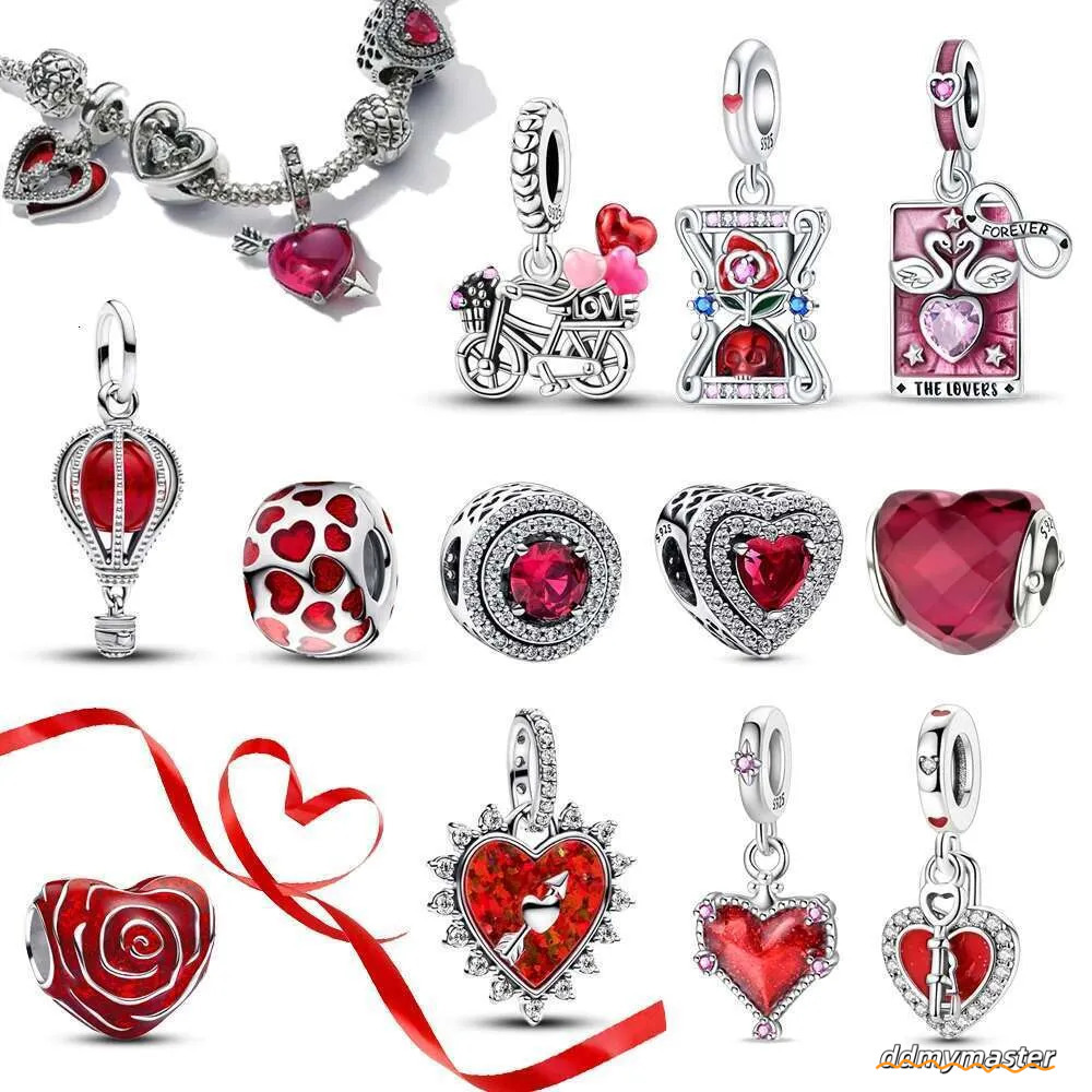 Beautiful Sterg Sier Red Valentine's Day Infinity Love Rose Pendant Fit DIY Bracelet Necklace Date Accessories Gifts Ddmymaster