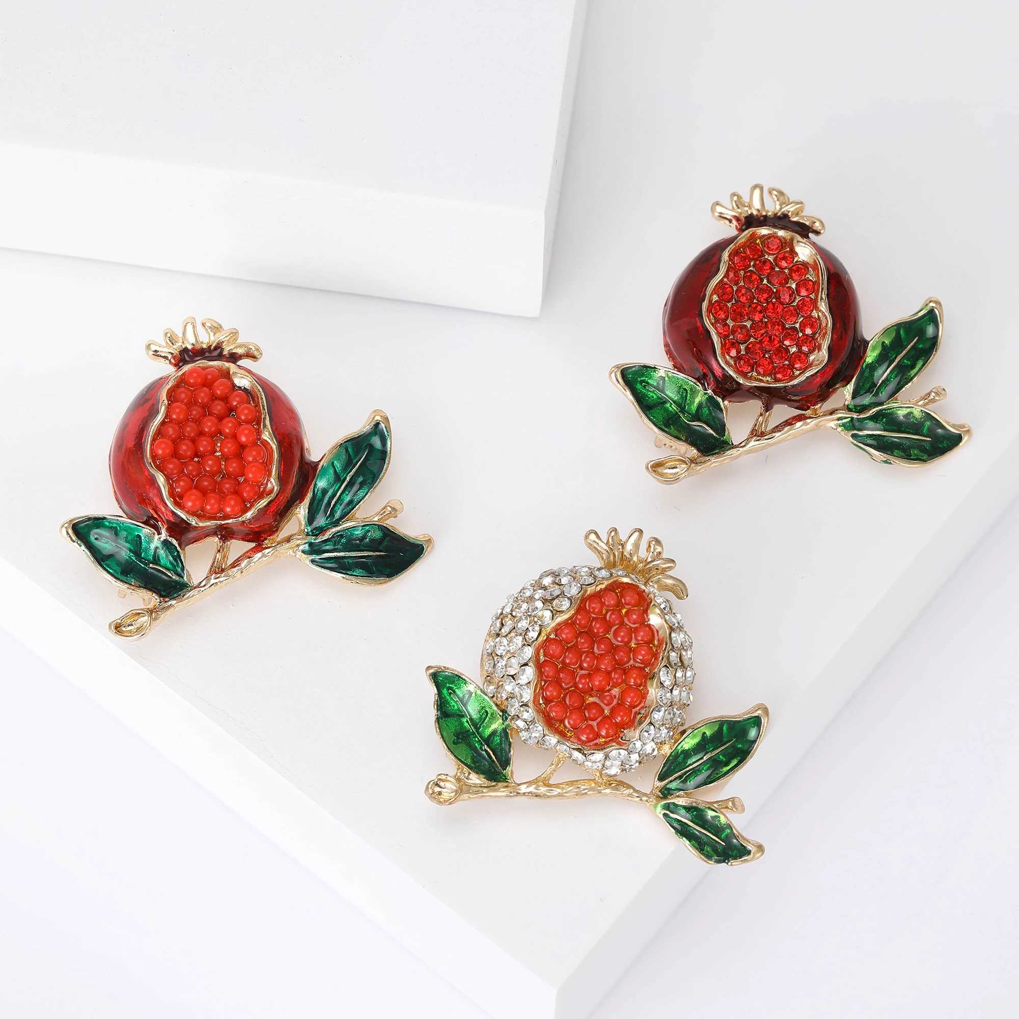 BeautBerry Enamel Pomegranate Brooches for Women Unisex 3color Rhinestone fruits Party Casual Brooch Pin Gifts J251115