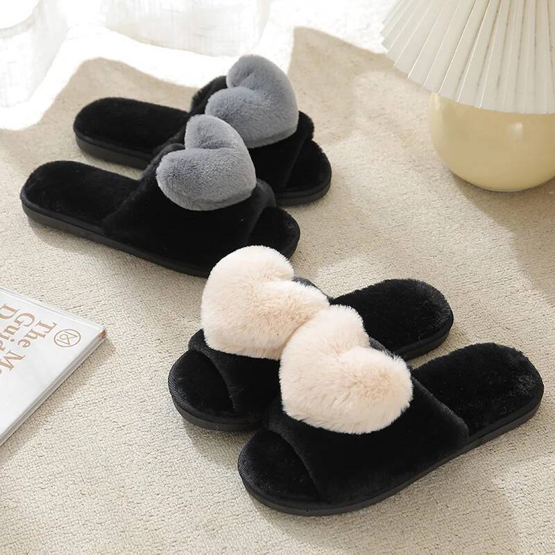 Women Shoes Autumn Winter Indoor Warm Home Bedroom Cute Heart Pattern Non-slip Soft Comfortable Plush House Slippers ddmythur