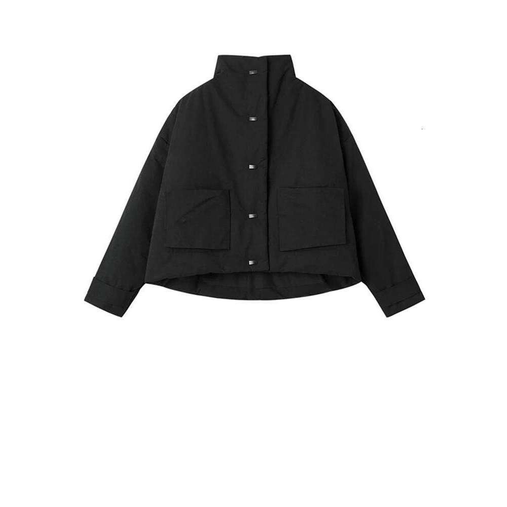Black Warm Short Stand Collar Cotton-Padded Coat Long Sleeve Loose Fit Women Parkas Fashion New Autumn Winter 2025