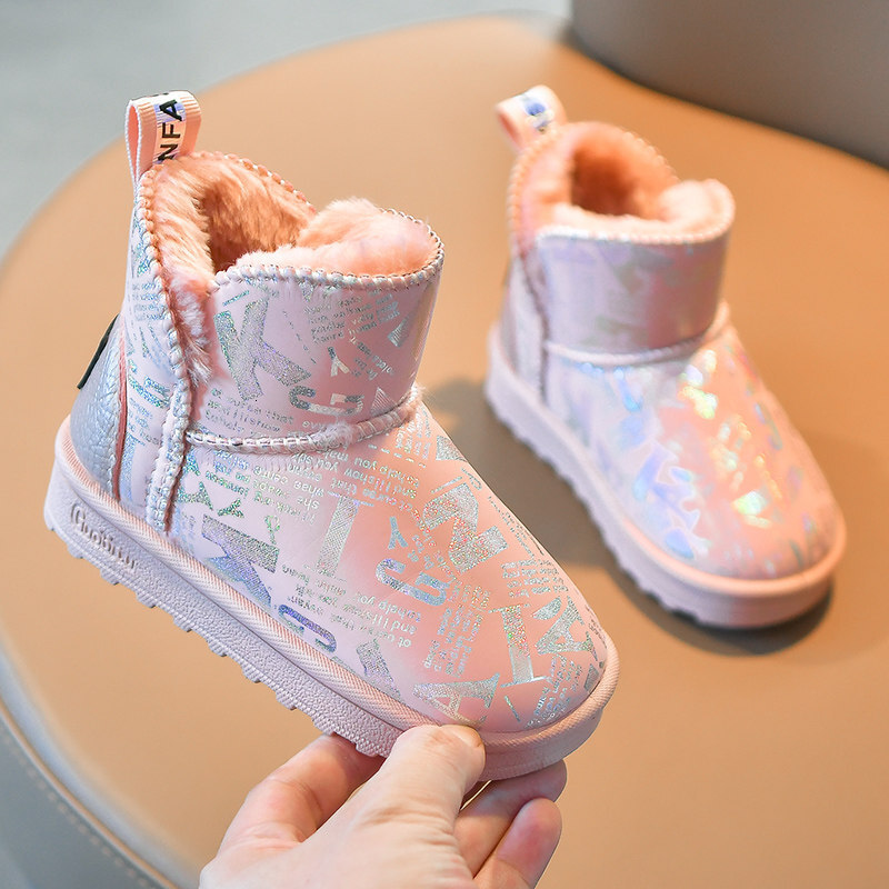 Girl designer fashionable snow boots winter new item wool lining thickened children's boots snow cotton shoes soft soled boys' short boots