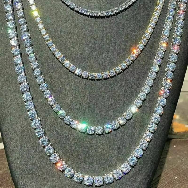 3mm Tennis Chain Necklace White 925 Sterling Silver Jewelry 14k Gold 18k Gold Plated Tennis Moissanite Diamond Chains