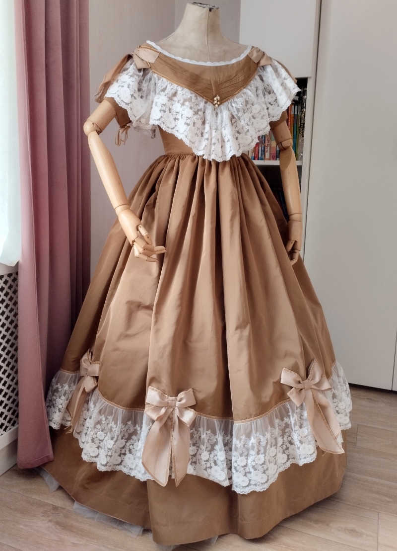 1860s Historical Civil War Prom Dresses Floor Length Brown Vintage Evening Dress Lace Pleats 2026 Customized Celebrity Party Special Occasion Wear