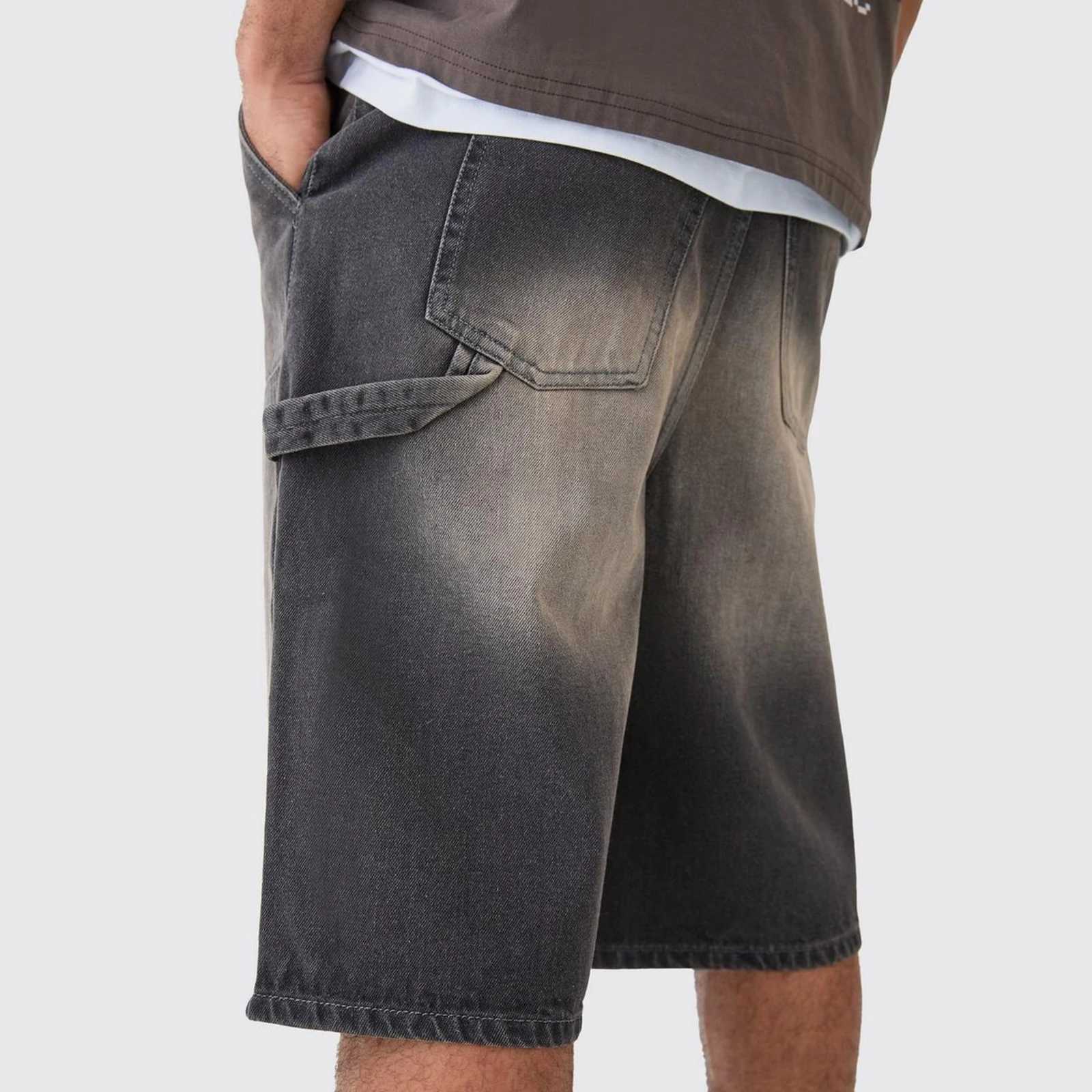 Mens Loose Denim Shorts Baggy Casual Wide Leg Mid Jean Jorts Zipper Hip Hop Shorts with Pockets Vintage StreetwearXJ251025