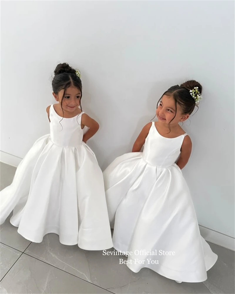 Sevintage Cute Ivory Baby Flower Dresses Bow Back Birthday Party Gifts Wedding Dresses For Kids ropa de nia Customized 251023